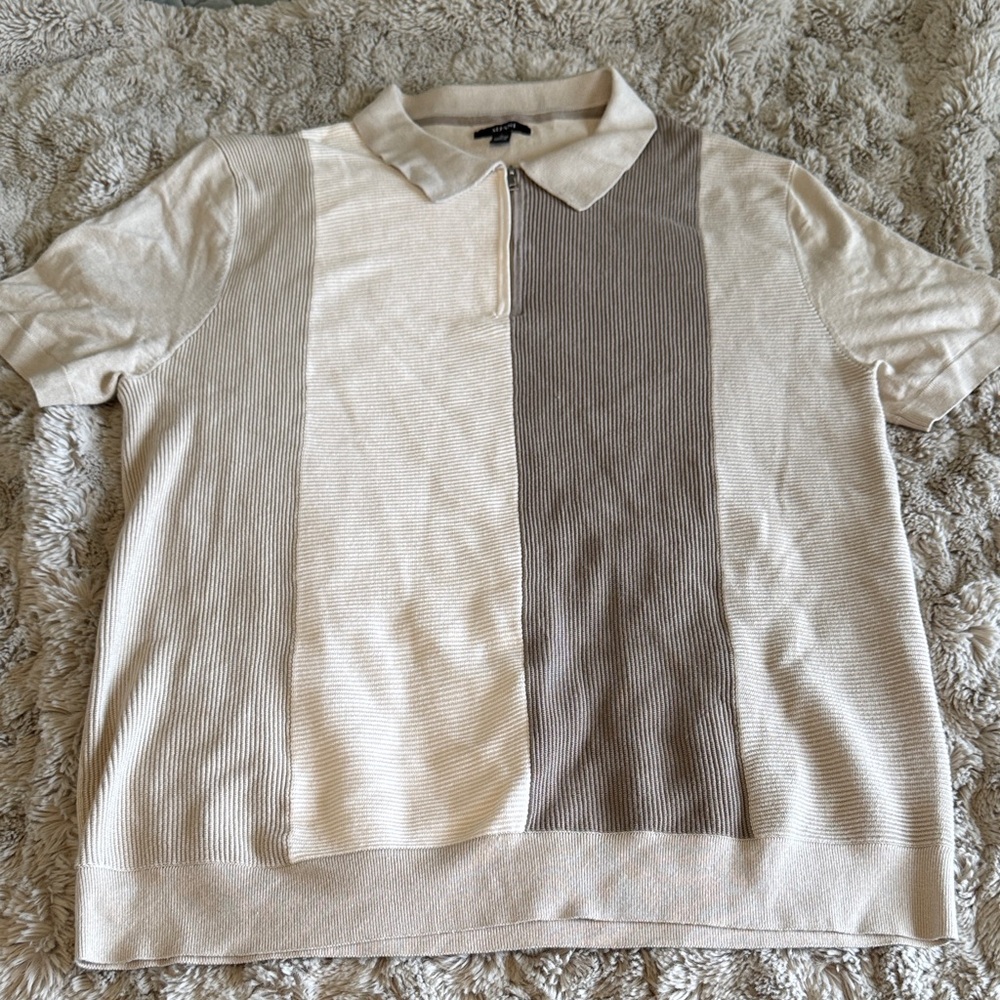 Alfani Beige and Taupe Striped Polo Shirt